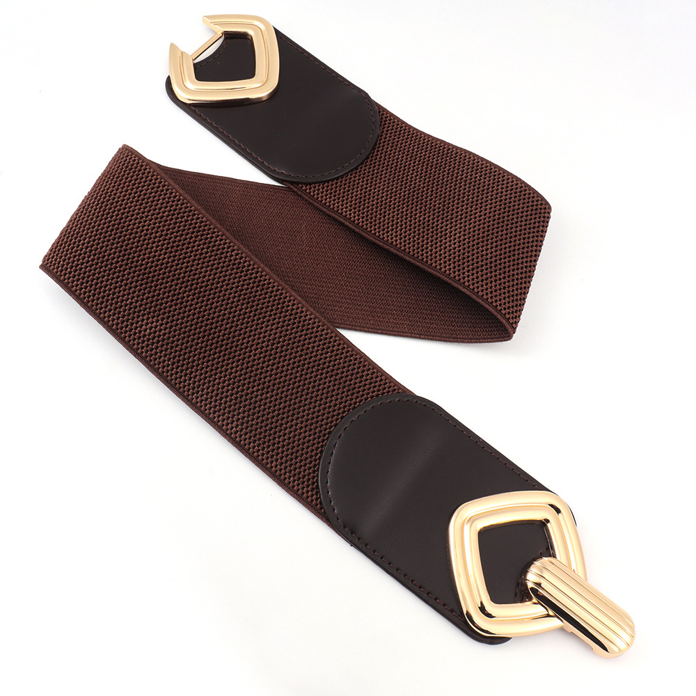 Geometric Pattern Fashion Geometric Pu Leather Alloy Metal Button Women's Leather Belts
