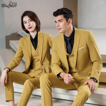 新款时尚西装男女同款四季珠边一扣酒店商场三件套工作服西服批发