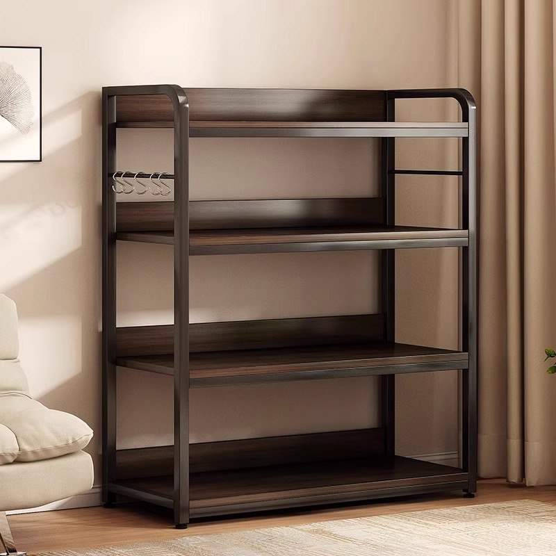 Estante de libros de piso integrado contra la pared hogar multicapa hierro forjado libro de dibujo estante de almacenamiento gabinete de oficina