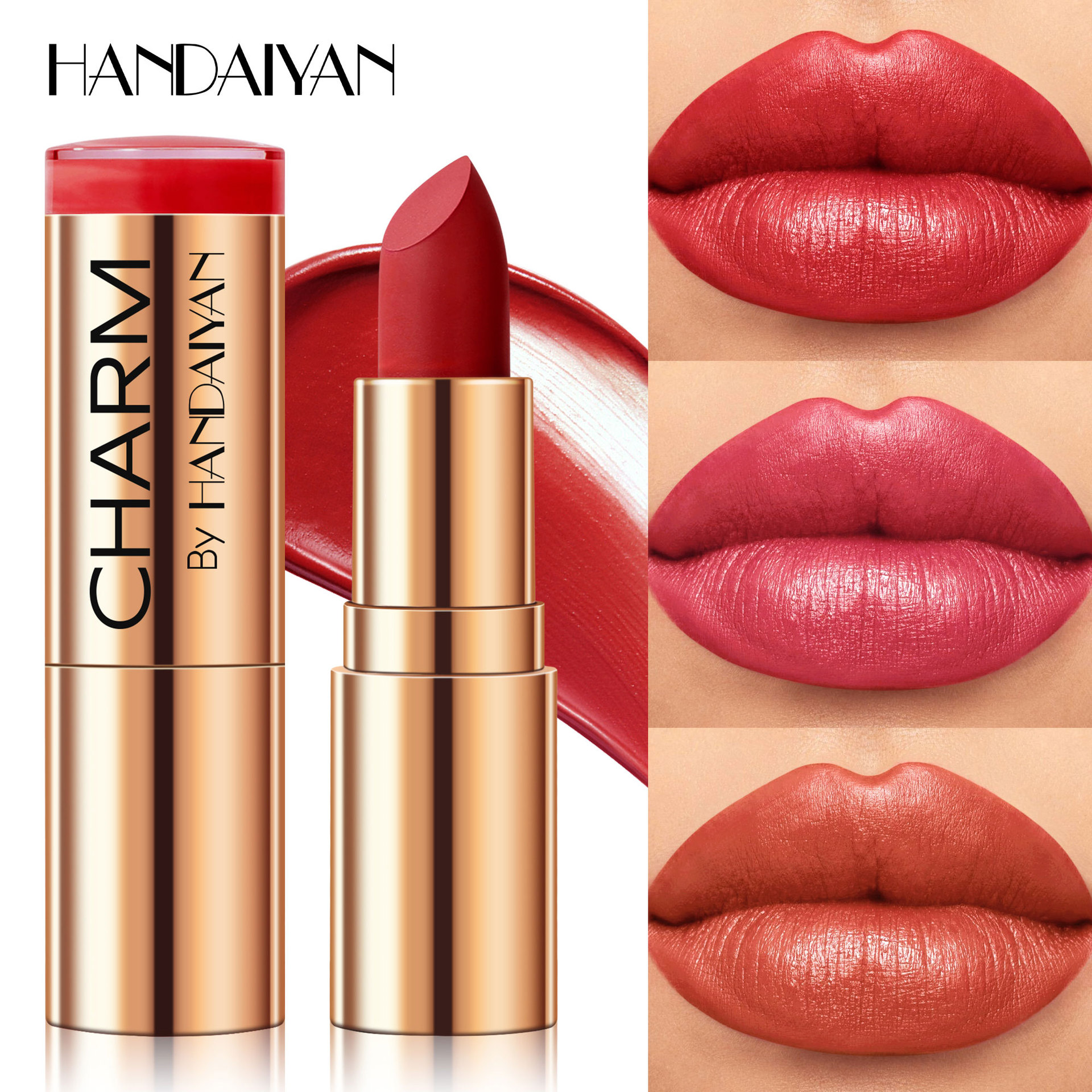 Transfronteriza lápiz labial humectante tubo dorado HANDAIYAN lápiz labial impermeable fácil de colorear 8 colores lápiz labial humectante