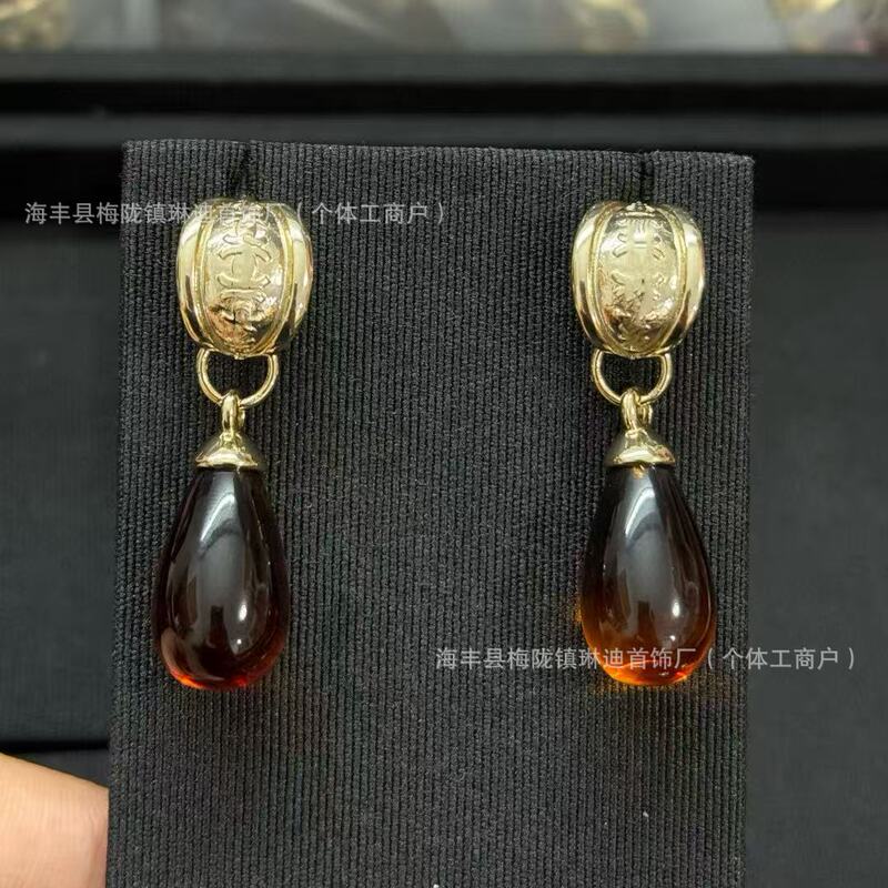 新款香家法式花朵名媛宫廷光面镶钻字母珍珠耳钉耳环耳饰品潮|undefined