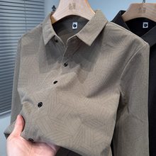 日系复古灯芯绒长袖男士衬衫春秋新款潮流印花衬衣中年休闲外套潮