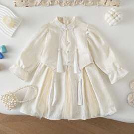 6610新中式童装女童春季网纱流苏旗袍连衣裙2024新款女宝宝连衣裙