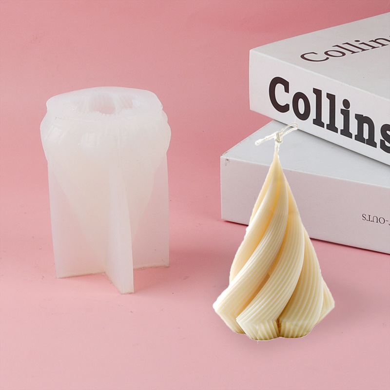 Trigo ciclón crema torre vela molde silicona twist árbol cono torre aromaterapia vela molde en stock al por mayor fondant molde