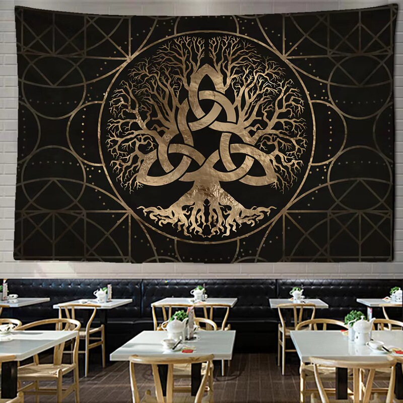 Cross-Border Dropshipping Black and Gold Celtic Tree of Life Totem Print Wall Tapestry Aesthetic Home Decoration Cross-Border Dropshipping Black and Gold Celtic Tree of Life Totem Print Wall Tapestry Aesthetic Home Decoration