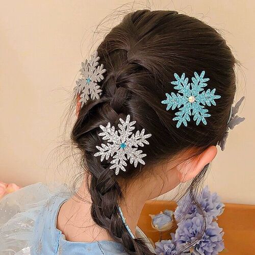 2 Pack Elsa Princess Snowflake Hair Clips Sweet and Cute Frozen Girl Child Headband Versatile for Outdoor Use Baby Hair Clips