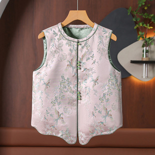 Spring New Women's Guofeng Vest Coat 2025 New Round Neck New Chinese Style Rework Ware Shoulder Top Middle-aged Women's Wear