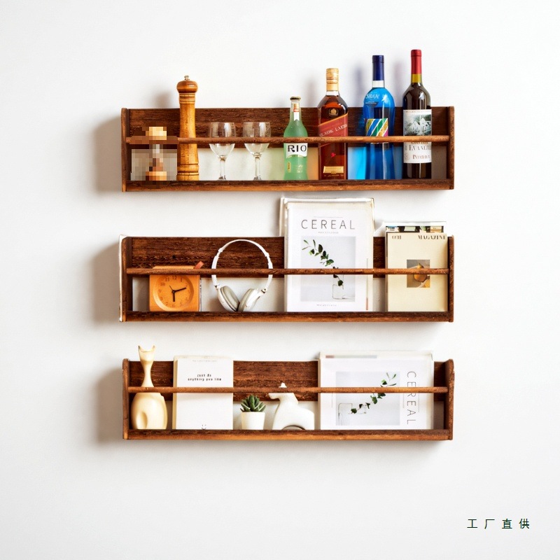 Wall-Mounted Magazine Rack, Retro Wall-Mounted Wall Storage Rack, Solid Wood Newspaper Rack, Storage Rack, Wall-Mounted Bookshelf Display Rack