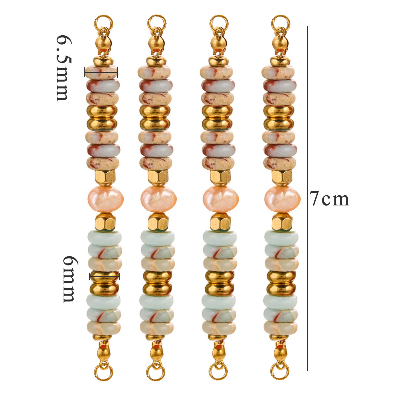 Perlas de piedra natural con cuentas de bricolaje de acero inoxidable, joyería al por mayor de color retro de nicho europeo y americano, colgante de doble orificio