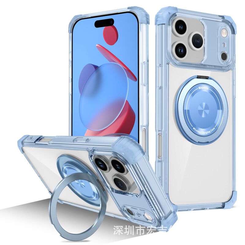 高透明で黄ばみなし、iPhone 17携帯電話ケースに最適、360度回転磁気スタンド、Apple 16落下防止保護カバー|undefined