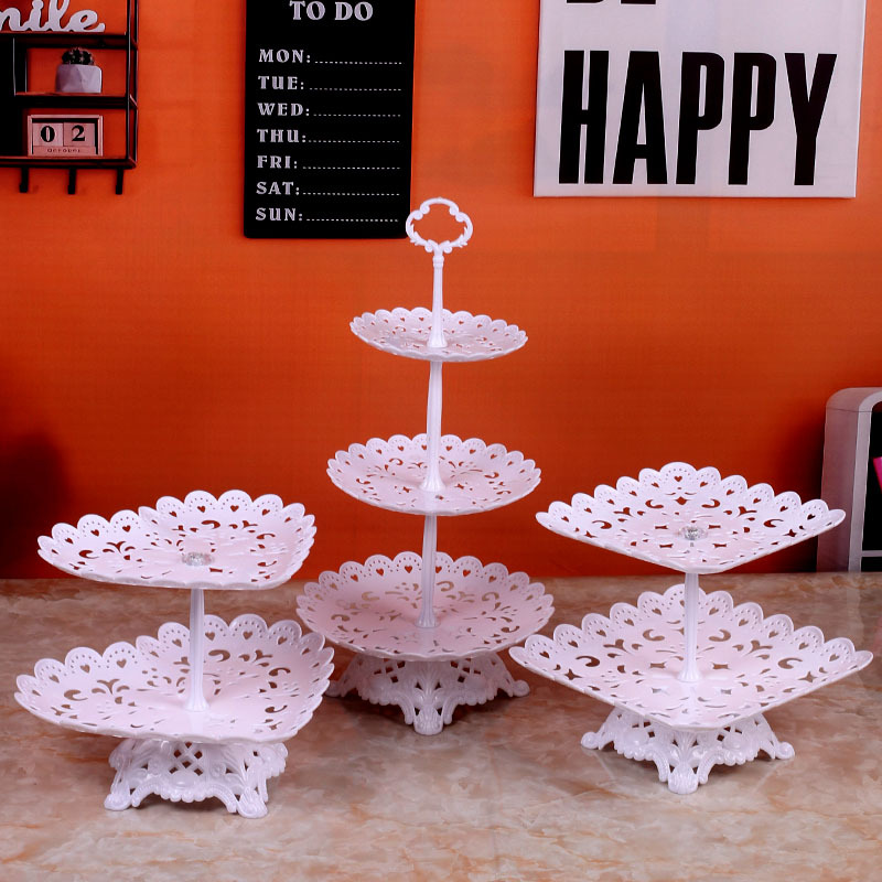 Decoración de cumpleaños soporte de postre estante de exhibición de estilo europeo comida fría mesa de descanso de té de plástico pastel bandeja de postre estante