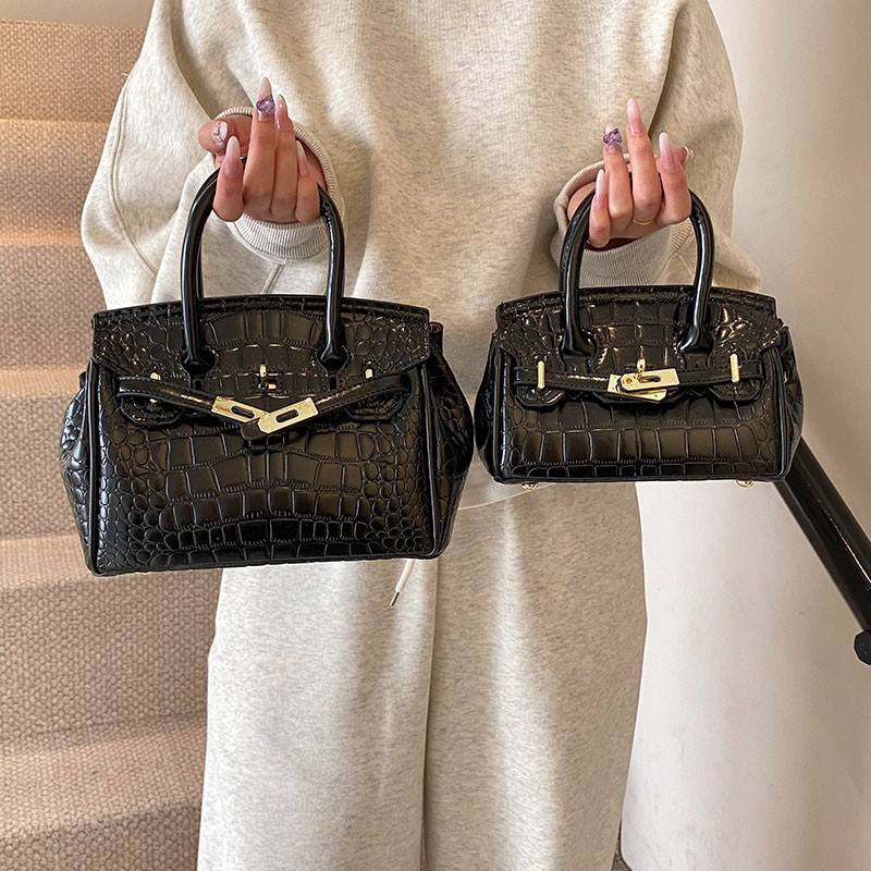Cross-border retro cocodrilo portátil bolso Kelly mujer 2025 nuevo estilo extranjero de alta moda mochila de hombro