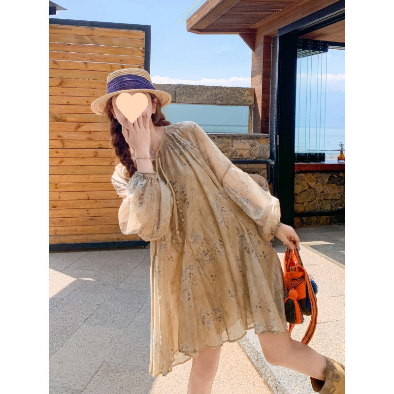 French Floral Dress Two-Piece Set for Small Women 2025 New Style Unique Spring Beautiful Long-Sleeved Mid-Length Skirt