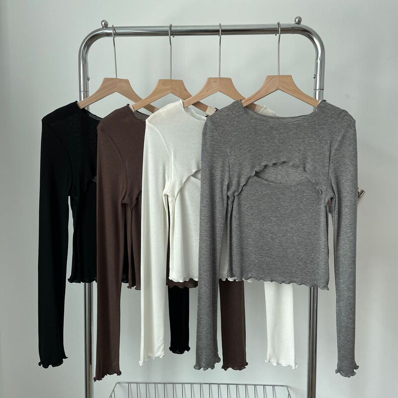 Brandy Bm Style Tencel Wool Ear-Shaped One-Line Collar Bottoming Shirt Long-Sleeved T-Shirt Women's Spring New Slim-Fitting Top Brandy Bm Style Tencel Wool Ear-Shaped One-Line Collar Bottoming Shirt Long-Sleeved T-Shirt Women's Spring New Slim-Fitting Top