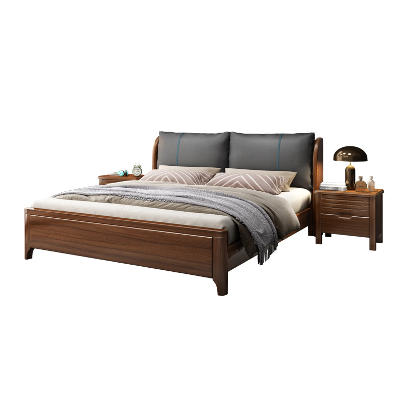 北欧胡桃木轻奢实木床1.8米1.5米主卧婚床双人床高箱储物软靠皮床