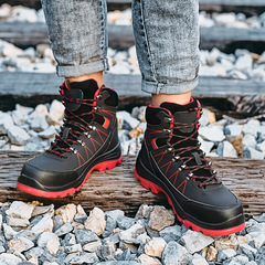 New model high-top protective cotton boots for construction sites, with anti-punching and anti-piercing features, steel toe cap, thickened for warmth and safety, for men.