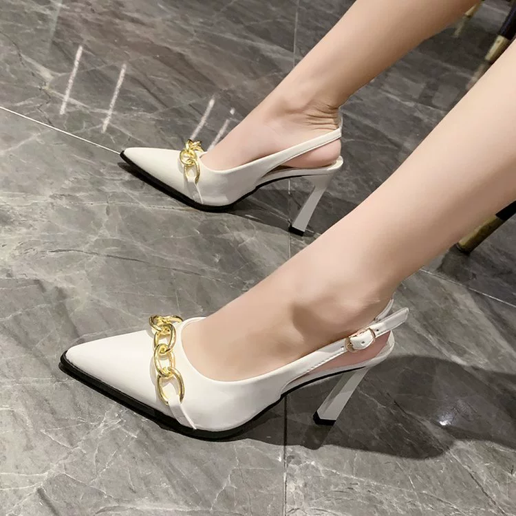 Премиум чувство европейская и американская горячая девушка на высоких каблуках 2024 новая металлическая цепочка на каблуках