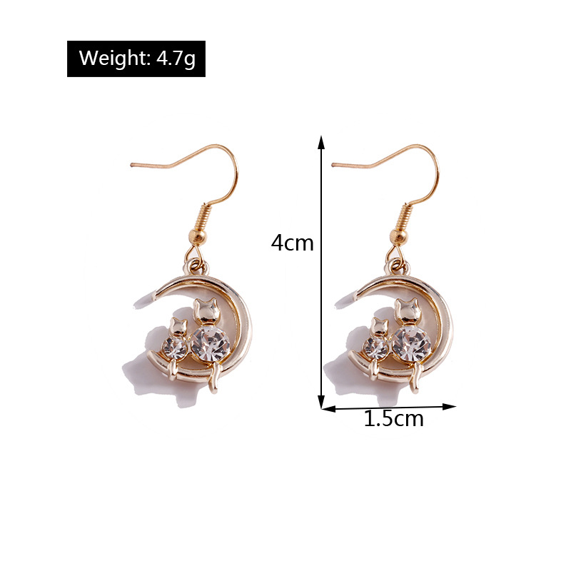 Fashion Ol Sweet Cute Cat Moon Alloy Ear Hook Earrings display picture 1