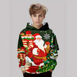 外贸儿童男女连帽卫衣 独立站圣诞节雪人儿童卫衣 temu热销款童装