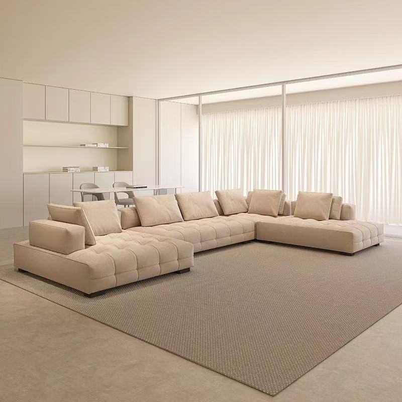 Lawrence Living Room Large-Sized Combination Leather Sofa Modern Minimalist Italian High-Value Solid Wood Fabric Sofa