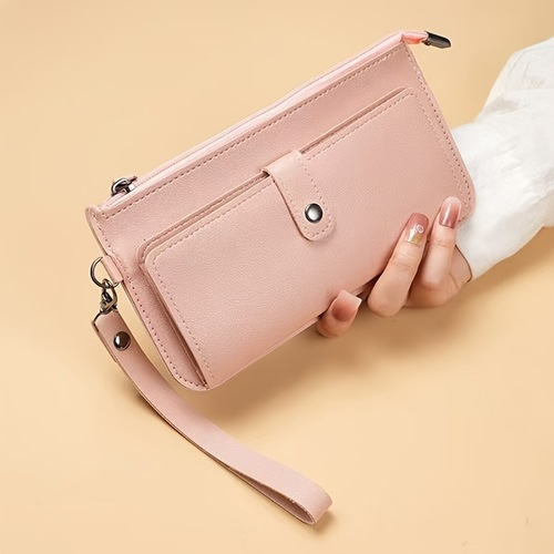 Women's Long Handle Multi-functional Wallet with Multiple Card Slots, Zipper Closure Student Card Holder Handbag for 2025