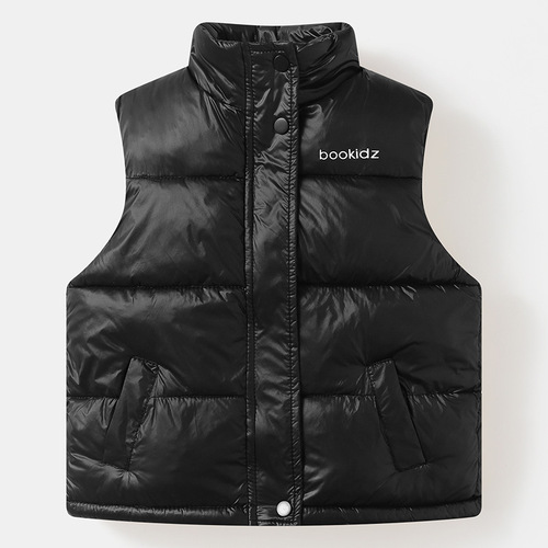  Winter Children's Thick Down Cotton Vests with Stand Collar for Boys and Girls, Spring and Autumn Outerwear, Kimono-style Backless Jacket