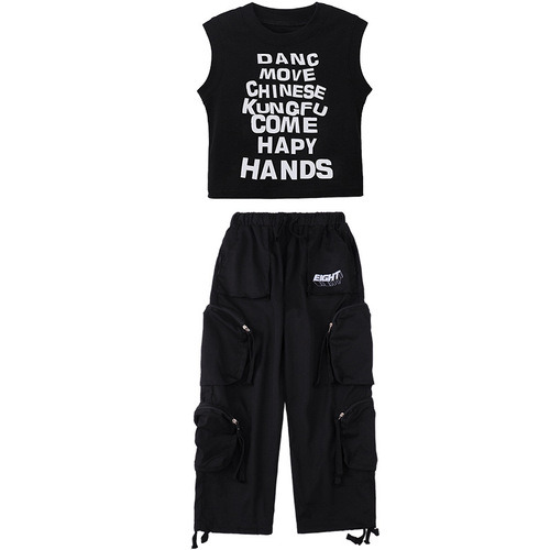 Children's Jazz Dance Set Girl's Tank Top Dance Performance Suit Trendy Kids Street Dance Hip Hop Clothing Summer Girls