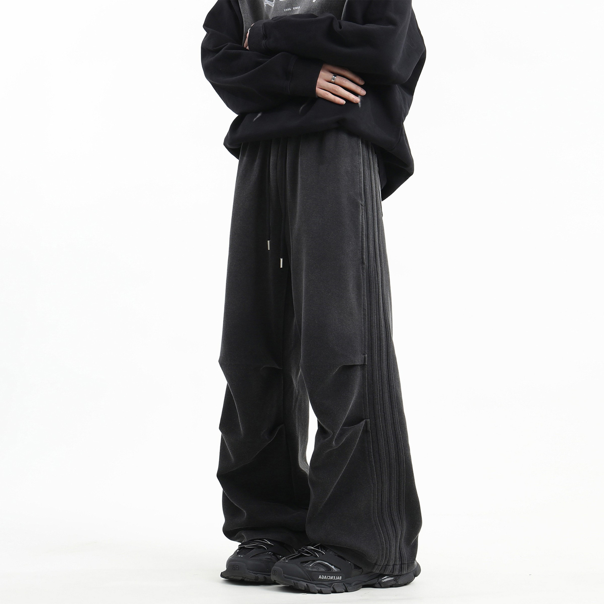 美式复古直筒卫裤男女秋冬新款阔腿运动裤子潮牌宽松垂感休闲裤子