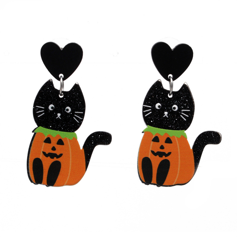Europeo y americano de Halloween acrílico araña fantasma pendientes personalizados calabaza gato Castillo pendientes joyería de vacaciones