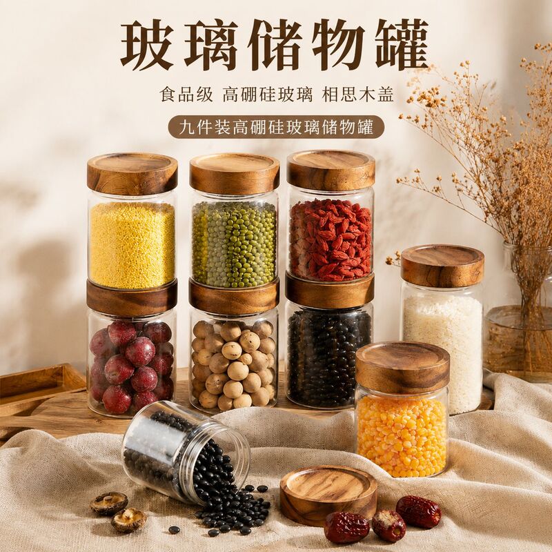 Glass Sealed Jar, Food-Grade High Borosilicate Moisture-Proof Storage Jar with Acacia Wood Lid, Household Storage Jar for Grains and Dry Goods Glass Sealed Jar, Food-Grade High Borosilicate Moisture-Proof Storage Jar with Acacia Wood Lid, Household Storage Jar for Grains and Dry Goods