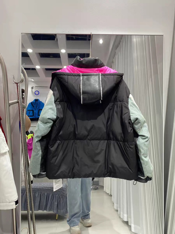 2025可拆卸帽新款撞色字母羽绒服男女同款情侣装短款外套时尚潮牌|undefined