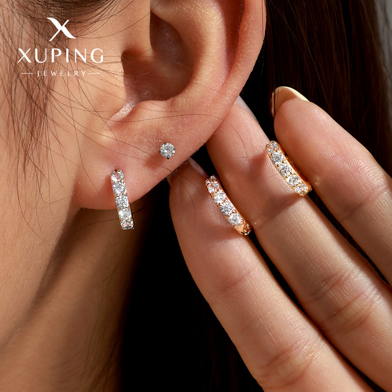 旭平銅合金鍍金簡約幾何鋯石耳圈耳環夏季高級感輕奢小眾耳飾女