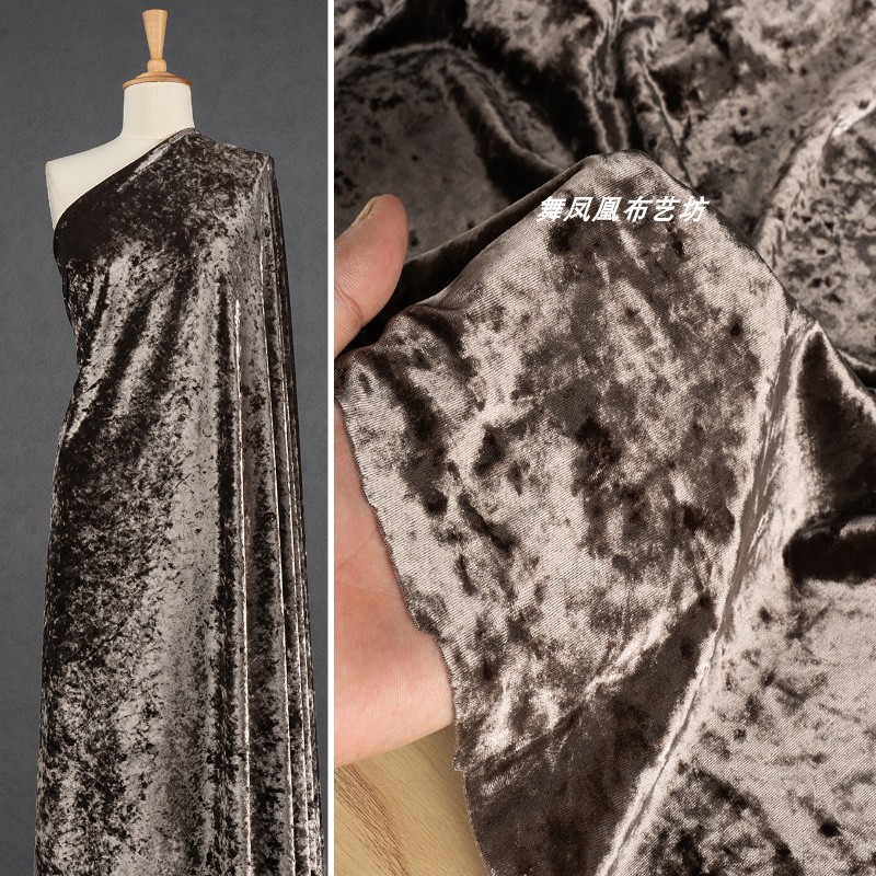 咖色 仿醋酸金钻绒面料 钻石光泽丝绒四面弹力复古旗袍连衣裙布料