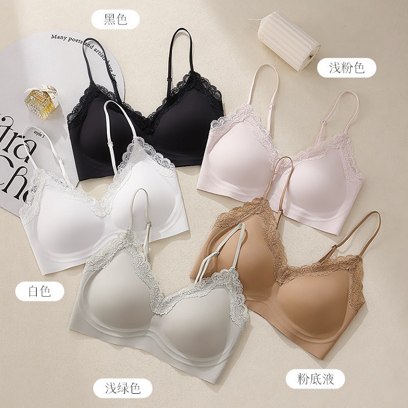 亲肤舒服蕾法式蕾丝细肩带内衣女士小胸聚拢无痕固定杯夏季薄|undefined