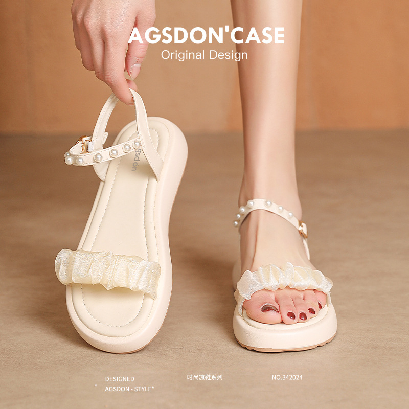 Sandalias antiguas para mujeres 2025, nuevo estilo de verano de fondo grueso de perlas de hadas con sandalias