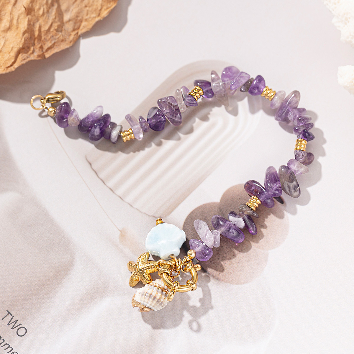 Tena Europa y América Accesorios de acero de titanio Pulsera Ligero Lujo Alta Sensación Natural Piedra Natural Pulsera de concha Joyas transfronterizas con cuentas