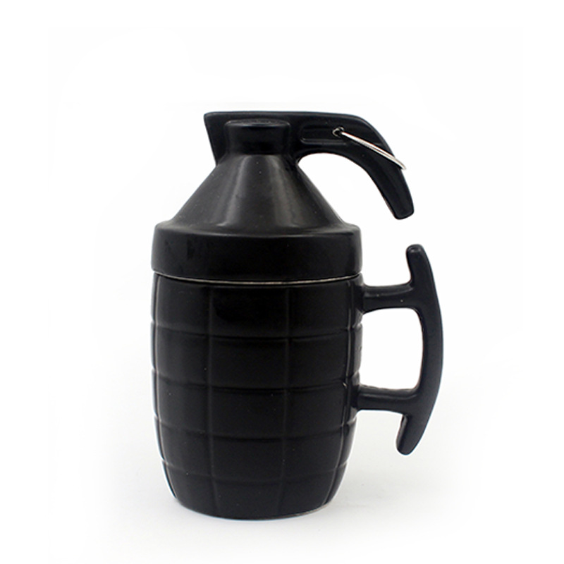Taza de granada con temática militar con tapa para novio, taza de café de cerámica con diseño de mina terrestre.