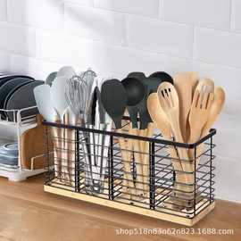 木质餐具收纳盒三格厨房筷笼桌面式筷子筒家用多功能餐具收纳盒