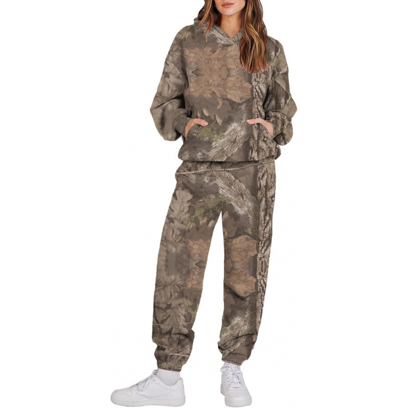 Cross-border otoño hombre y mujer camiseta encapuchada moda manga larga camuflaje jungla hoja de arce patrón de impresión 3D camiseta