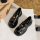 Thick sole single shoe with plush sole, one foot thick heel, small gold coin, commuting lazy loafers, black small leather shoes, women's oversized shoes