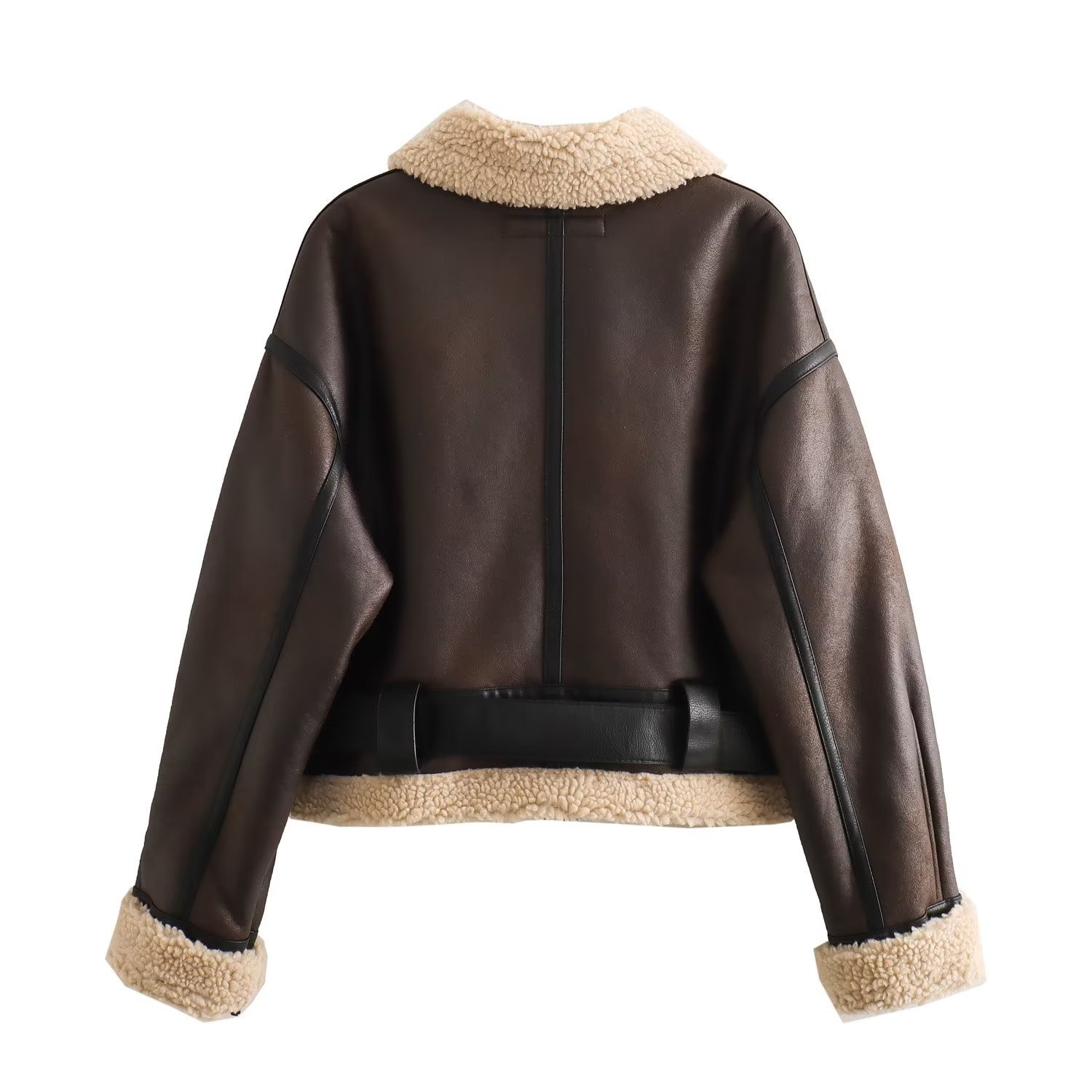 Women's Jacket Fur Lapel Thick Warm Double Sided Short Autumn Coat_voghion.com