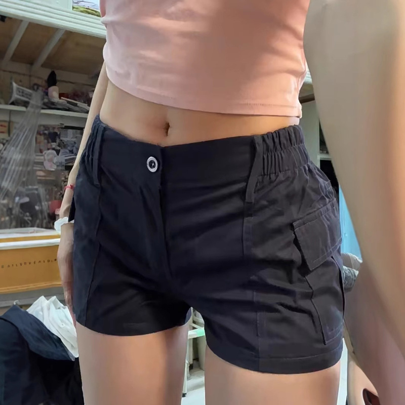 Summer navy blue Tooling Shorts Women's Thin Slimming Low Waist Sports Pants Fitness Hot Pants Casual Pants Three-point Pants