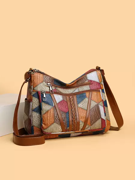 2024 New Women's Middle-aged Mother Bag Large Capacity Stitching Work Commuter Multi-Pocket Crossbody Bag Shoulder Bag