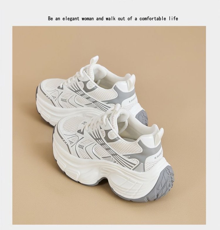 Versatile Women's White Trainers Thick Sole Height Increasing_voghion.com