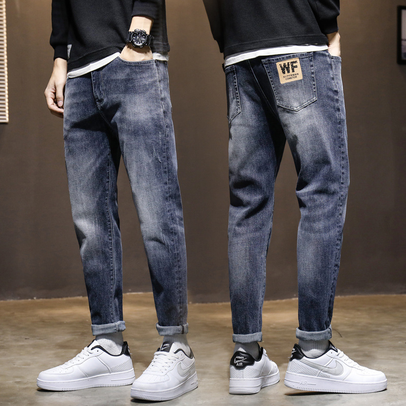 Spring and Autumn Jeans Men's 2021 Trendy Brand Korean Style Fashionable Loose Straight Casual Stretch All-match Long Pants for Men