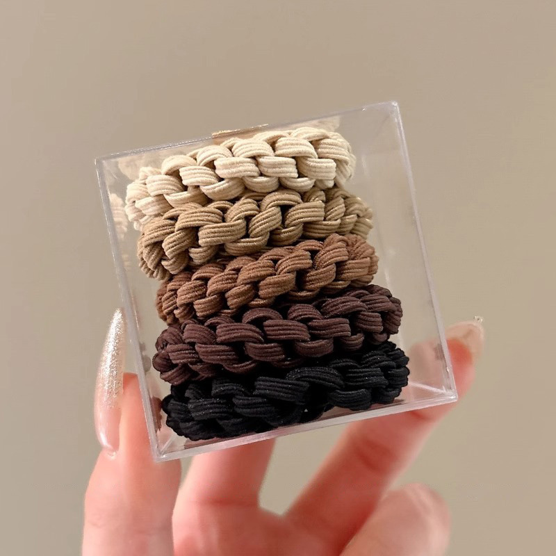 Banda de goma de alta elasticidad y duradera para mujer, lazo para el cabello tejido de cola de caballo alta, nuevo estuche de cuero, cuerda para la cabeza de mujer, tocado de cuerda para el cabello grueso de red