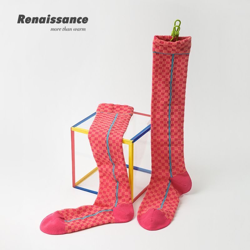 Renaissance Original Women's Socks Spring And Summer Simple Mid-length Socks Girls'Calf Socks Korean Style Color Block Socks For Women - 4