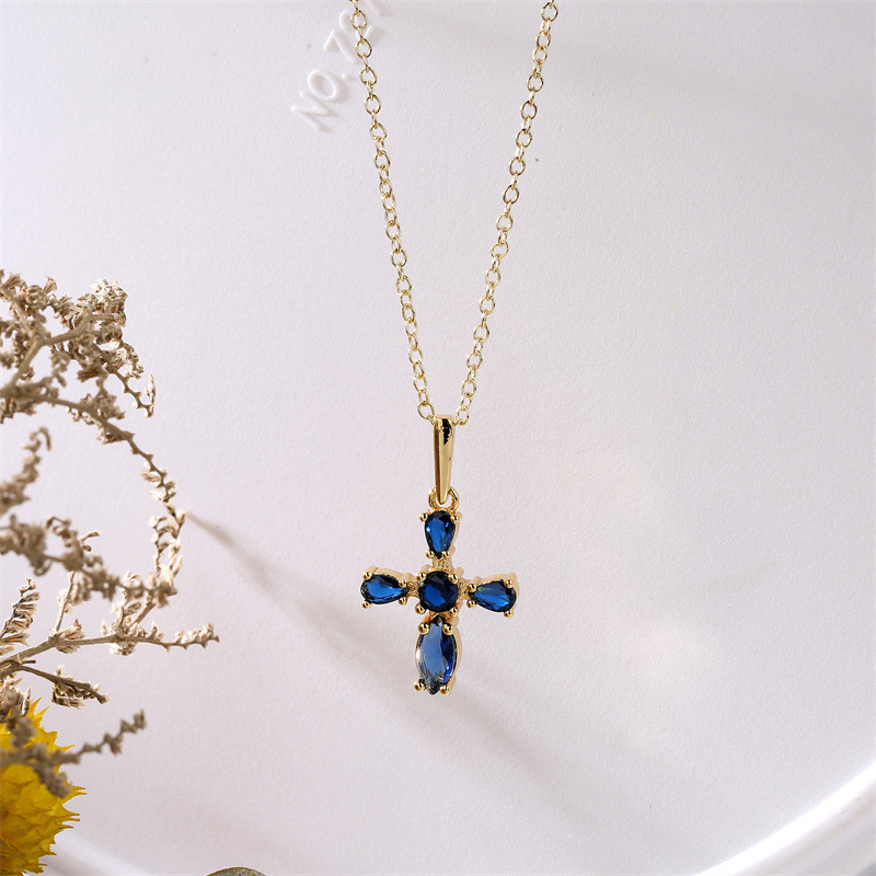 Lady Cross Copper Gold Plated Zircon Pendant Necklace 1 Piece