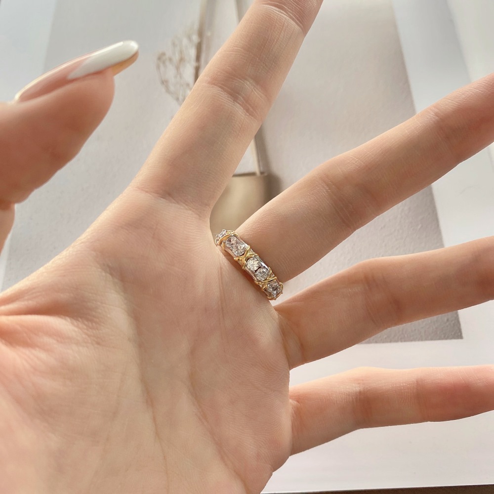 Retro Geometric Sterling Silver Inlay Zircon Rings