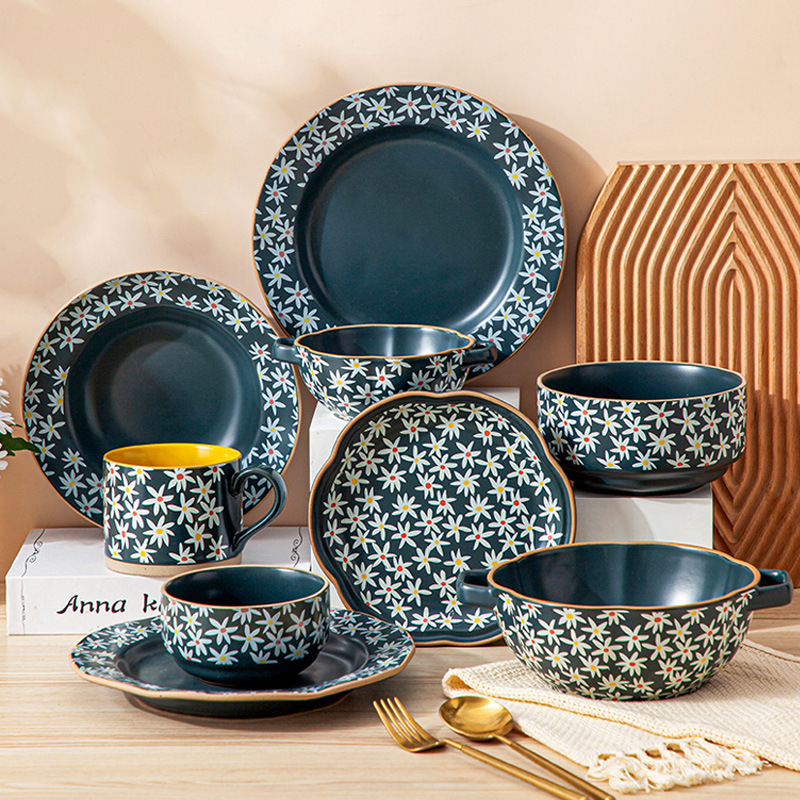 Daisy Pottery Retro Dish suit Ceramic Tableware suit Fashion Household Dish Housewarming Gift suit